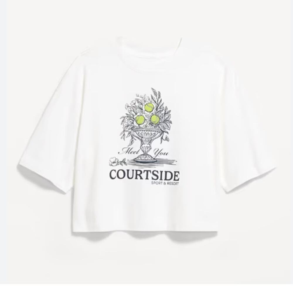 Old Navy Crew-Neck Oversized Crop White Tennis T-Shirt XS